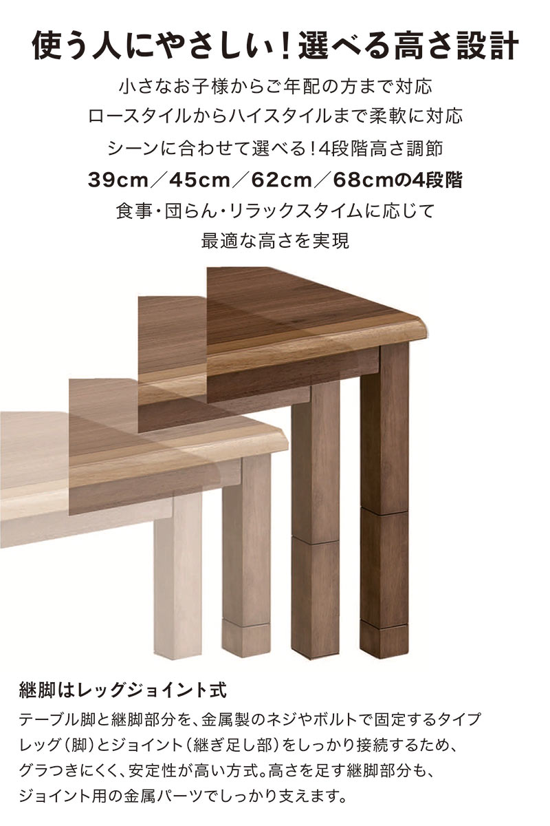 楽天市場】こたつテーブル 高さ調節 150cm 150×90 150CM 4段階 高さ