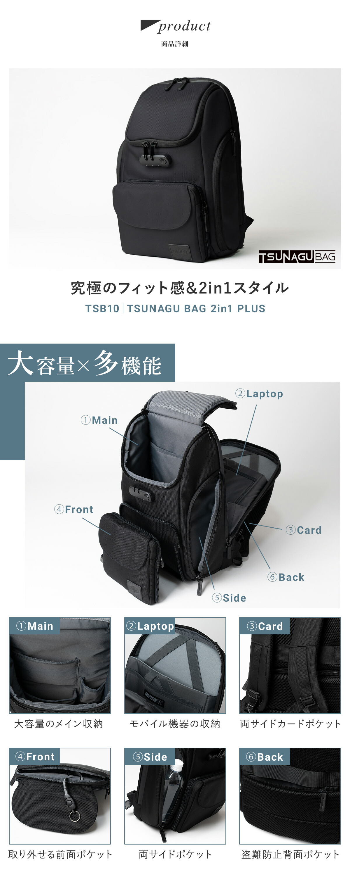 シムクリア リュック A4 16インチPC サコッシュ付き ツナグバッグ