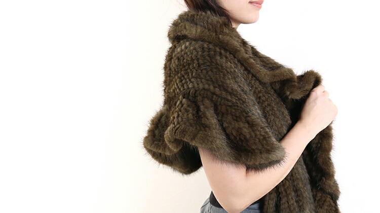 楽天市場】【期間限定価格】ミンク ストール 編み込み フリル お花付き