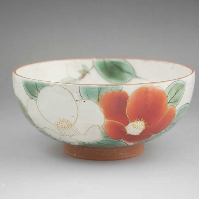 紅白椿ご飯茶碗 陶あん 大 - 京焼清水焼 松韻堂