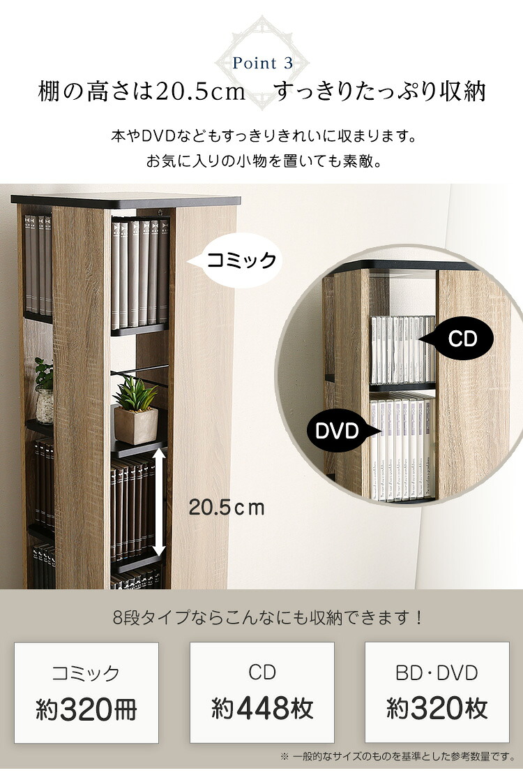 楽天市場】本棚 回転 8段 漫画 本棚 大容量 360度回転 漫画 収納 棚 省