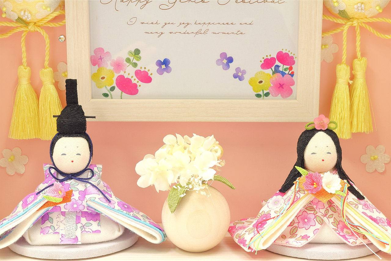 ミニ雛 お花のお家 親王飾り【E057】 お家型のフレームが可愛い