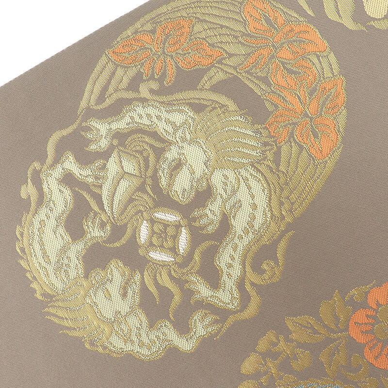 中古】 袋帯 正絹 草木染 六通柄 飛天 薄紫 丸文 鳳凰 龍 長さ439cm 幅