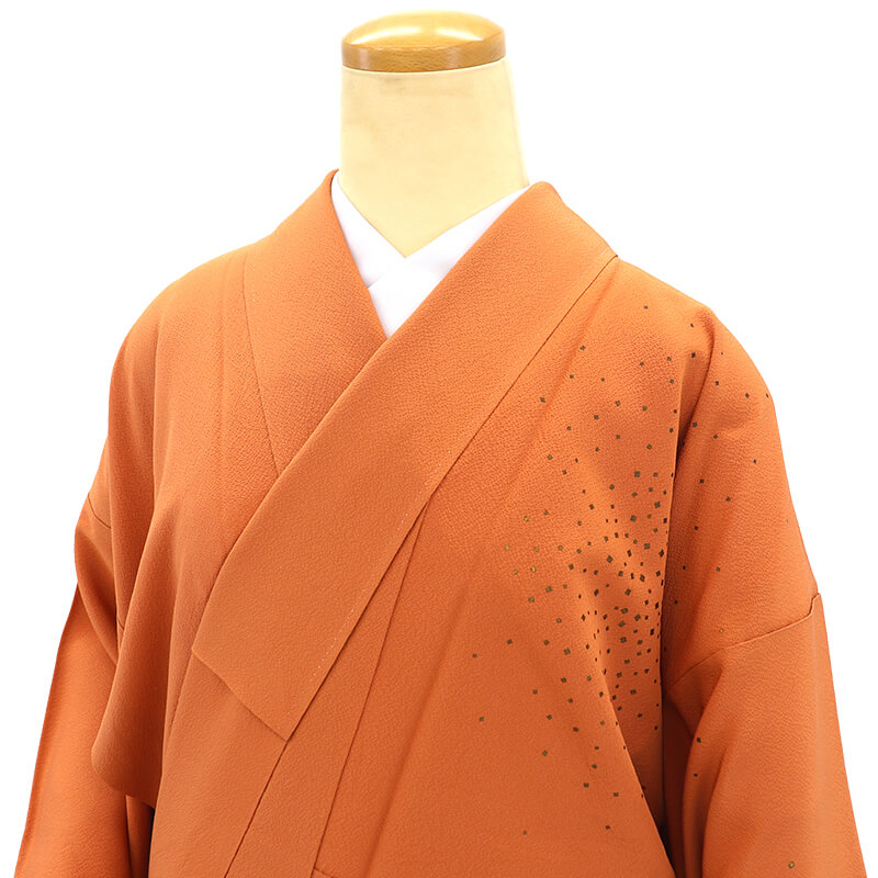 中古】 福田喜 付下げ 落款 袷 レディース 正絹 オレンジ ベージュ