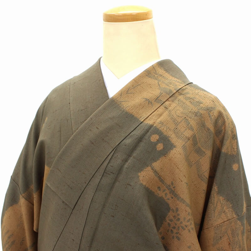 中古】 きもののやまと 紬 付下げ リサイクル 着物 正絹 袷 染紬 落款