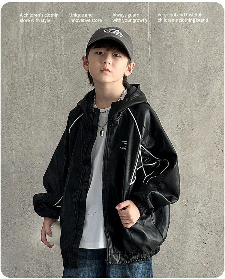 楽天市場】レザージャケット キッズ フード付き PU革 子供服
