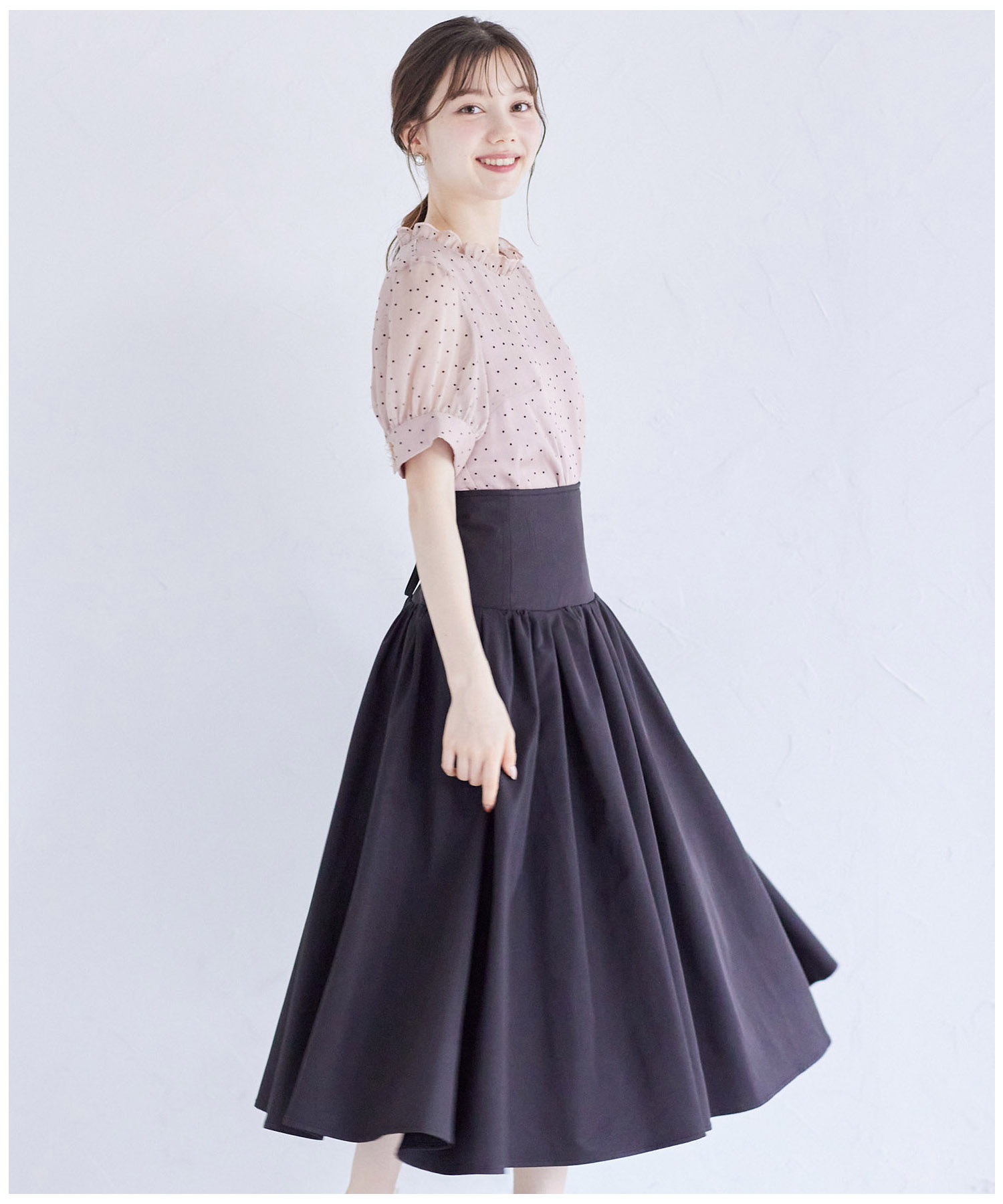 バックレースアップハイウエストボリュームスカート