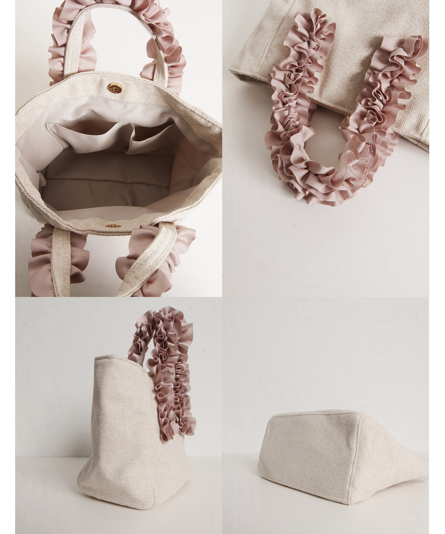 サマーツイードハンドルフリルトートバッグ