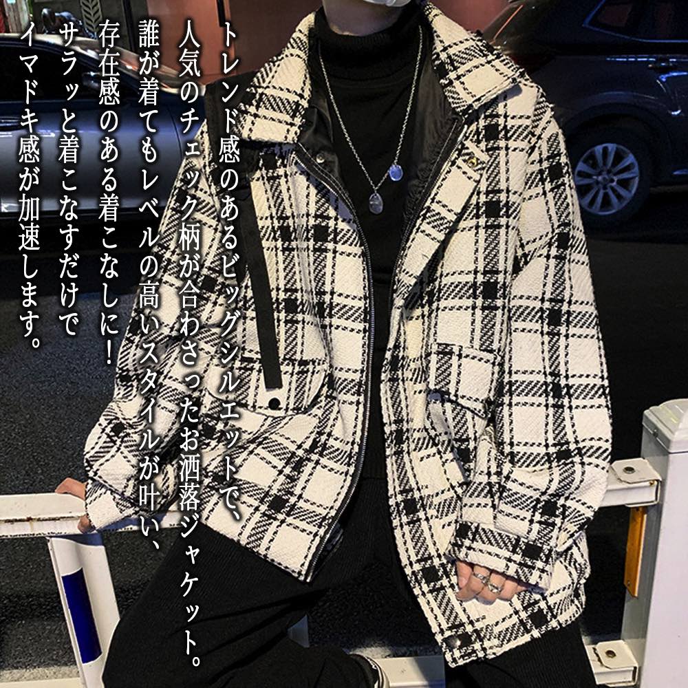 楽天市場】ステンカラーコート メンズ チェック柄ワイドジャケット 50