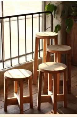 WOODPRO本店】OLD ASHIBA（足場板古材）丸椅子 角椅子