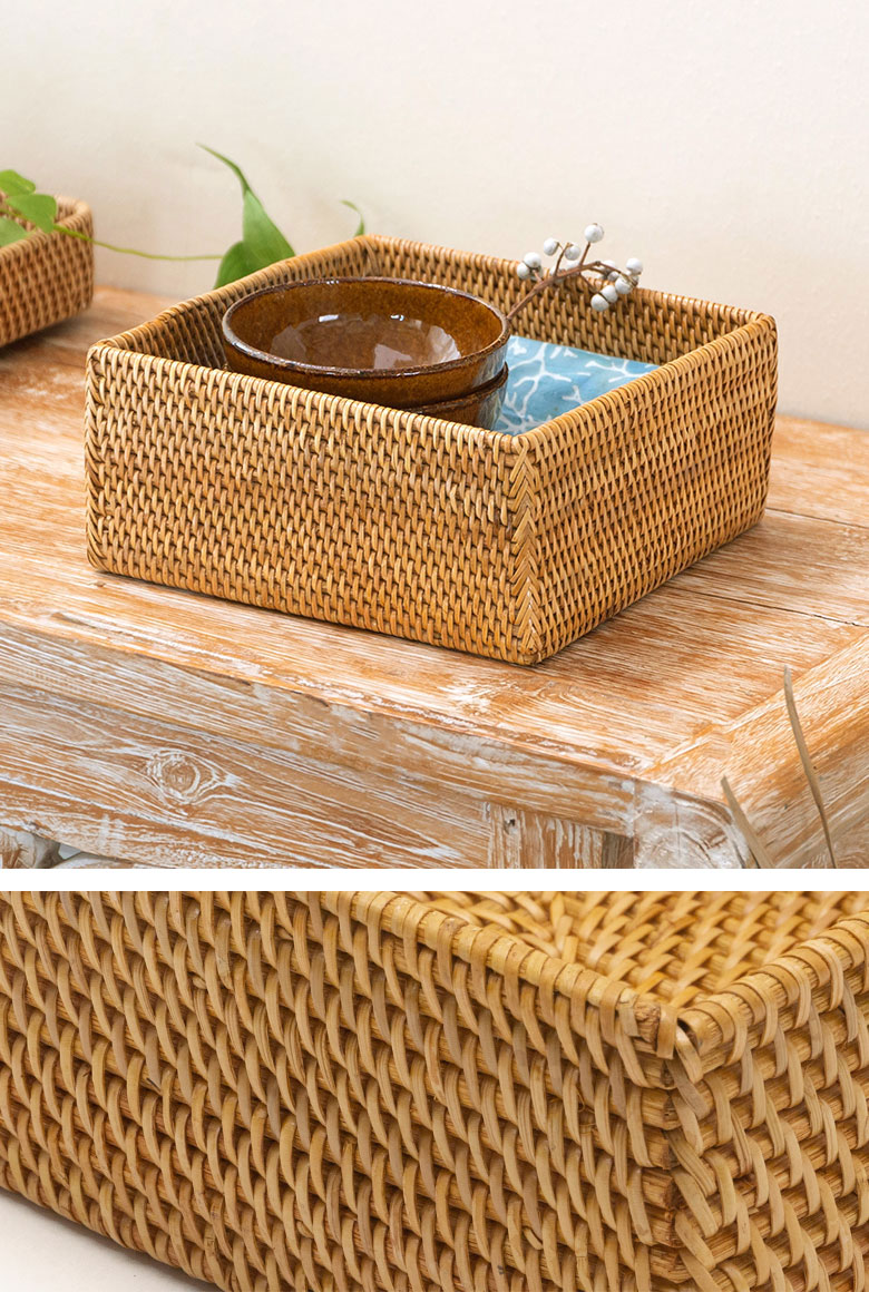 楽天市場】ラタンで編まれた四角い収納ボックス 収納BO× 収納ケース
