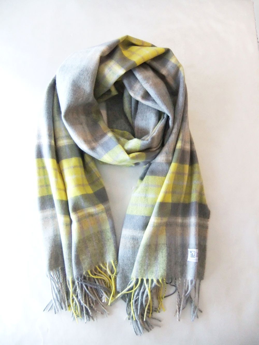 Johnstons - カシミヤ 大判ストール WA56 ( イエロー × グレー