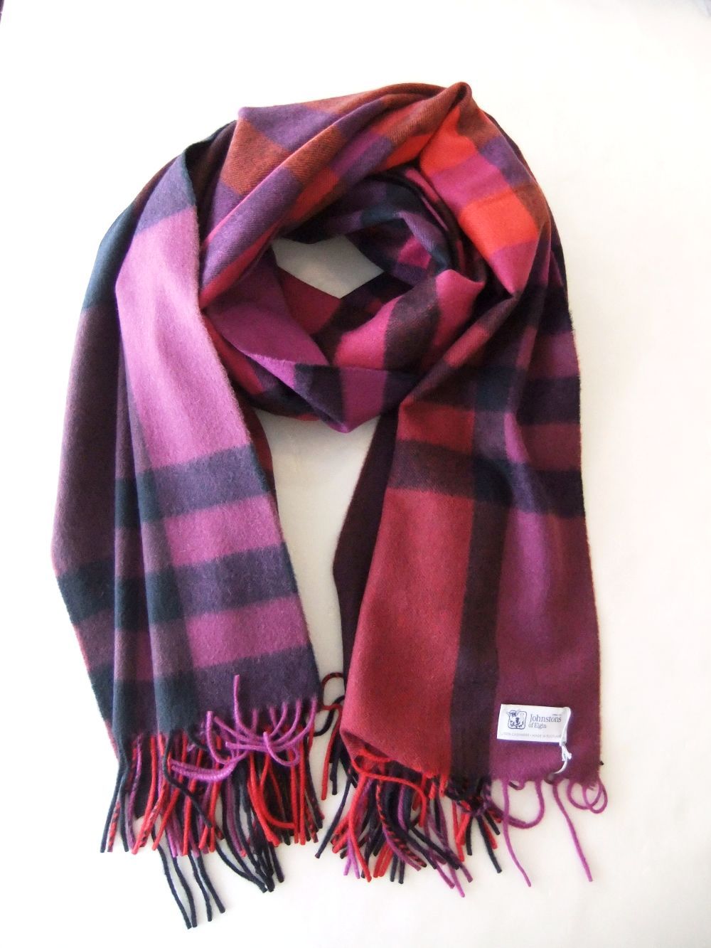 Johnstons - カシミヤ 大判ストール WA56 ( パープル × レッド