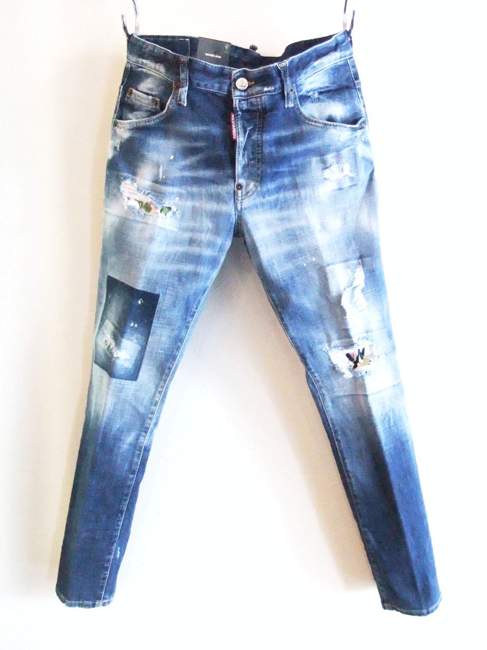 Dsquared2 - MEDIUM DARK KNEE & LEG PATCH WASH SKATER DENIM JEANS