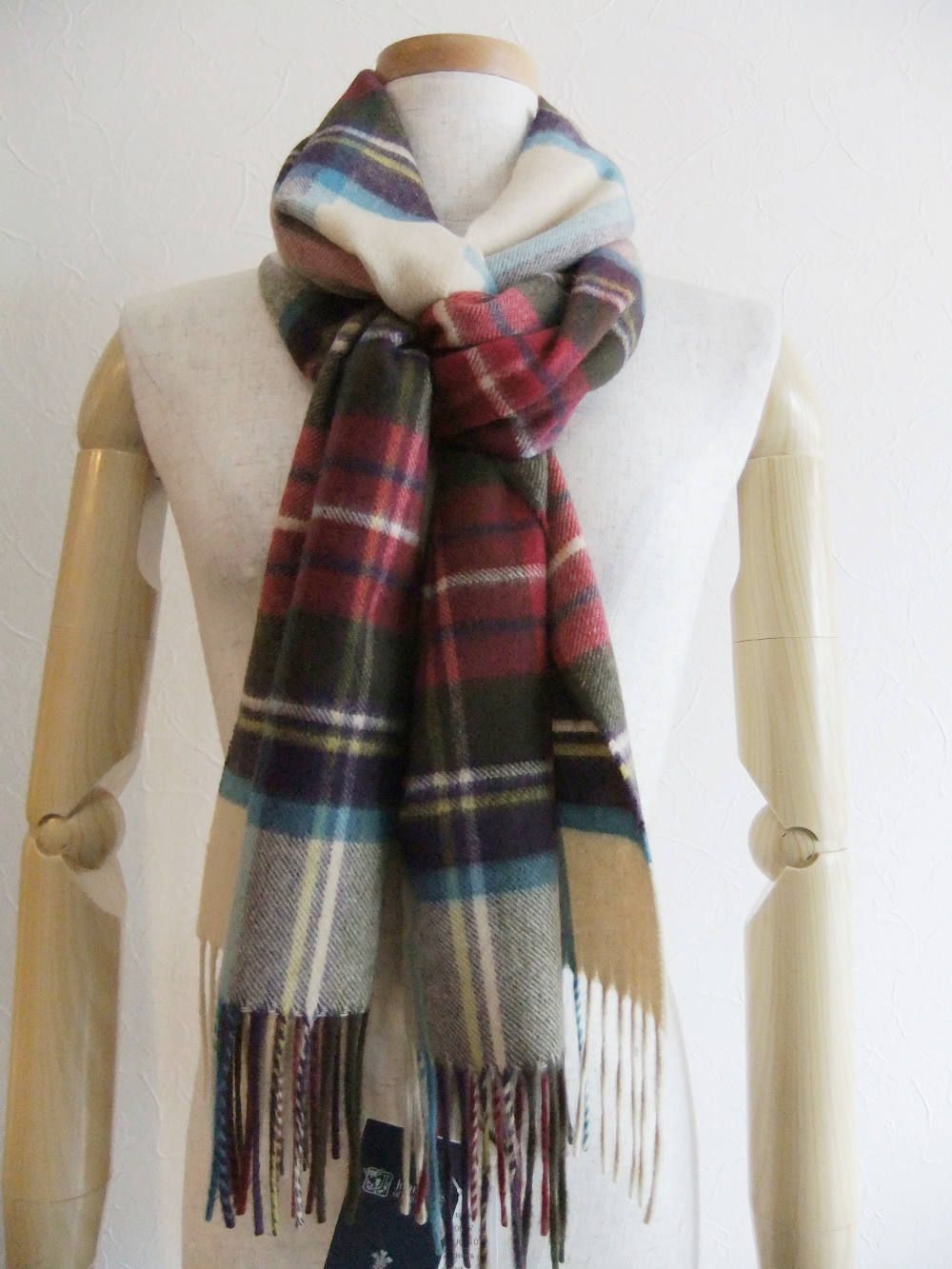 Johnstons - カシミヤ ストール WA57 ネイビー×グレー タータン