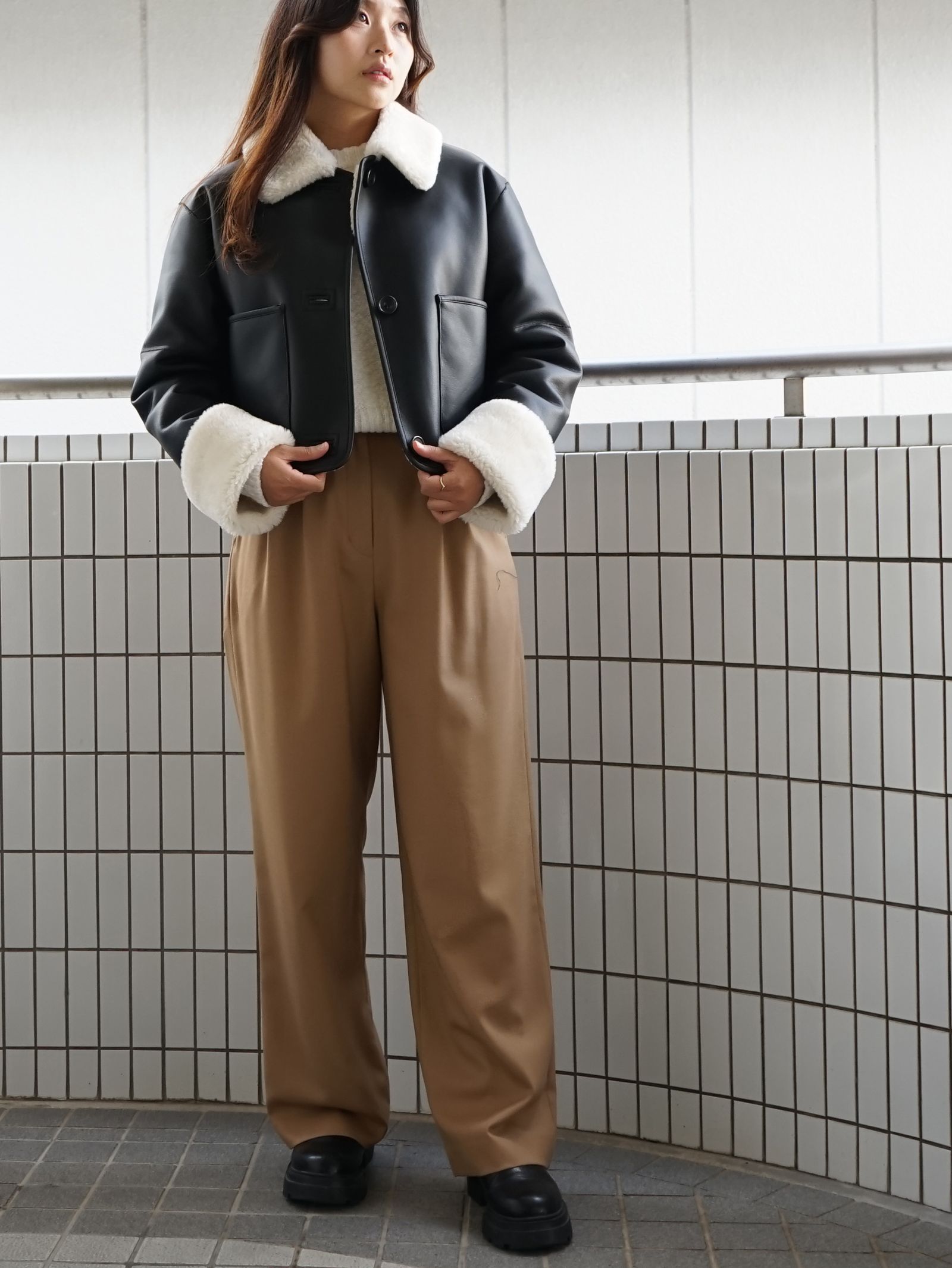 CLANE - レザーショートコート - VEGAN LEATHER BOA SHORT JACKET