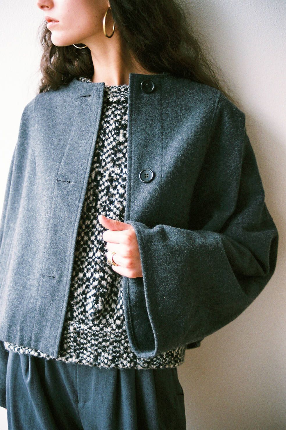 CLANE - ノーカラーワイドブルゾン - NO-COLLAR WIDE BLOUSON - GREY