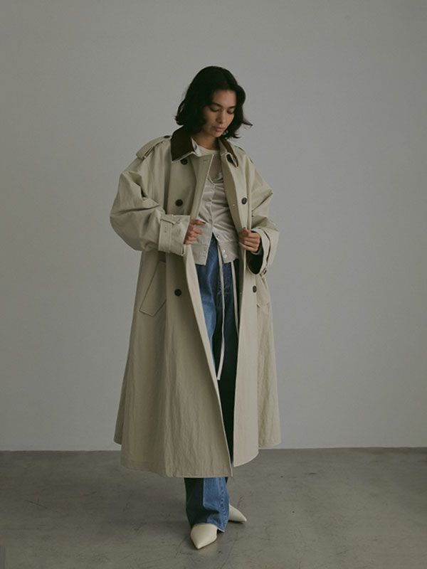 ETRE TOKYO - フードストールロングトレンチコート | CHECK | ADDICT