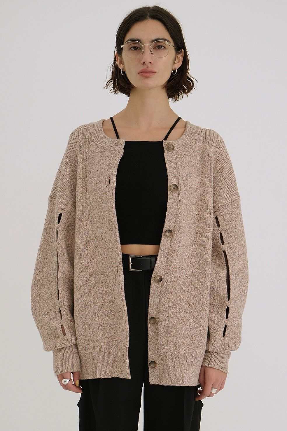 CLANE - ダブルフェイス ニットカーディガン - FACE COLOR MIX HOLE