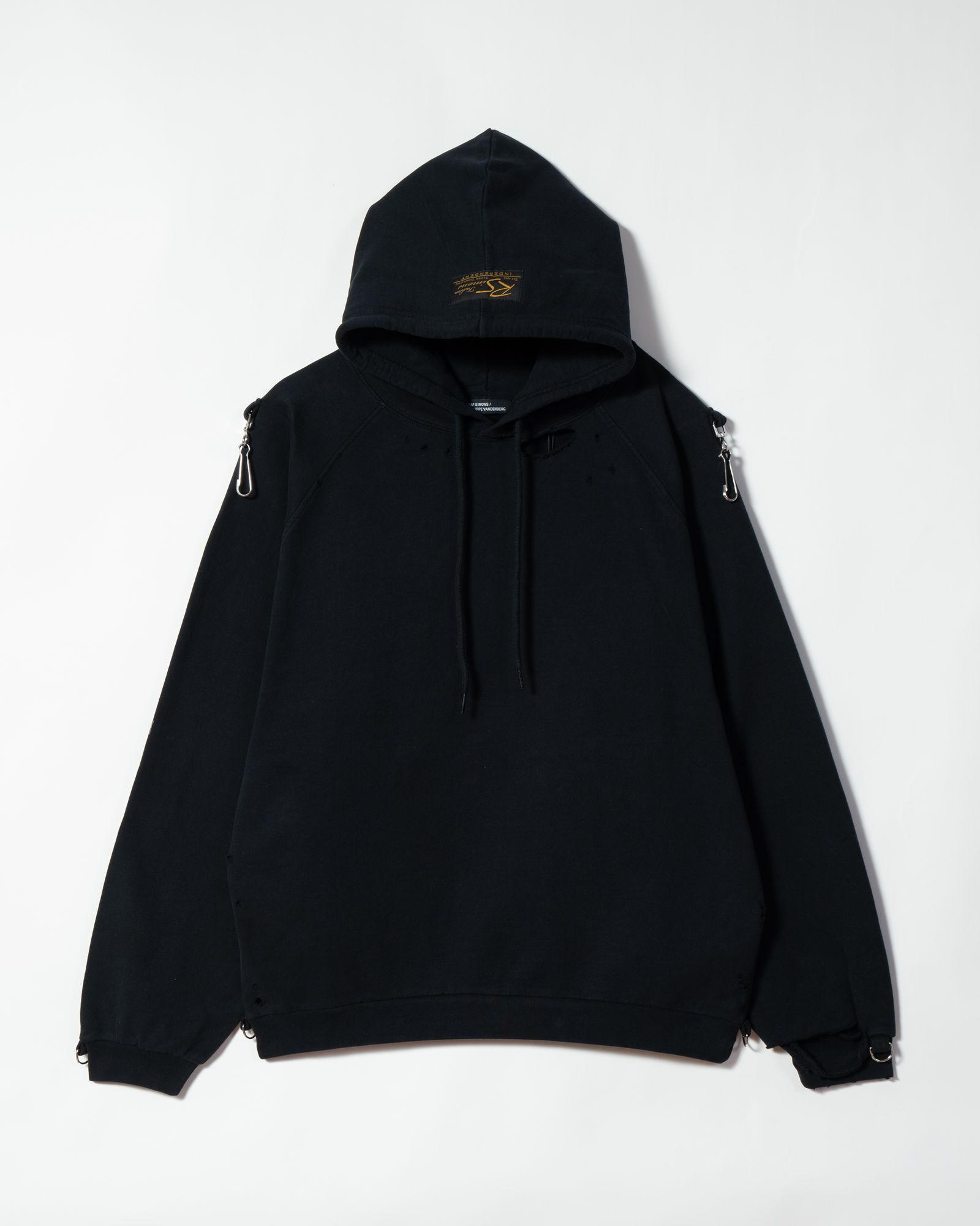 RAF SIMONS - Washed big f it hoodie with clasps and patch | ALTERFATE
