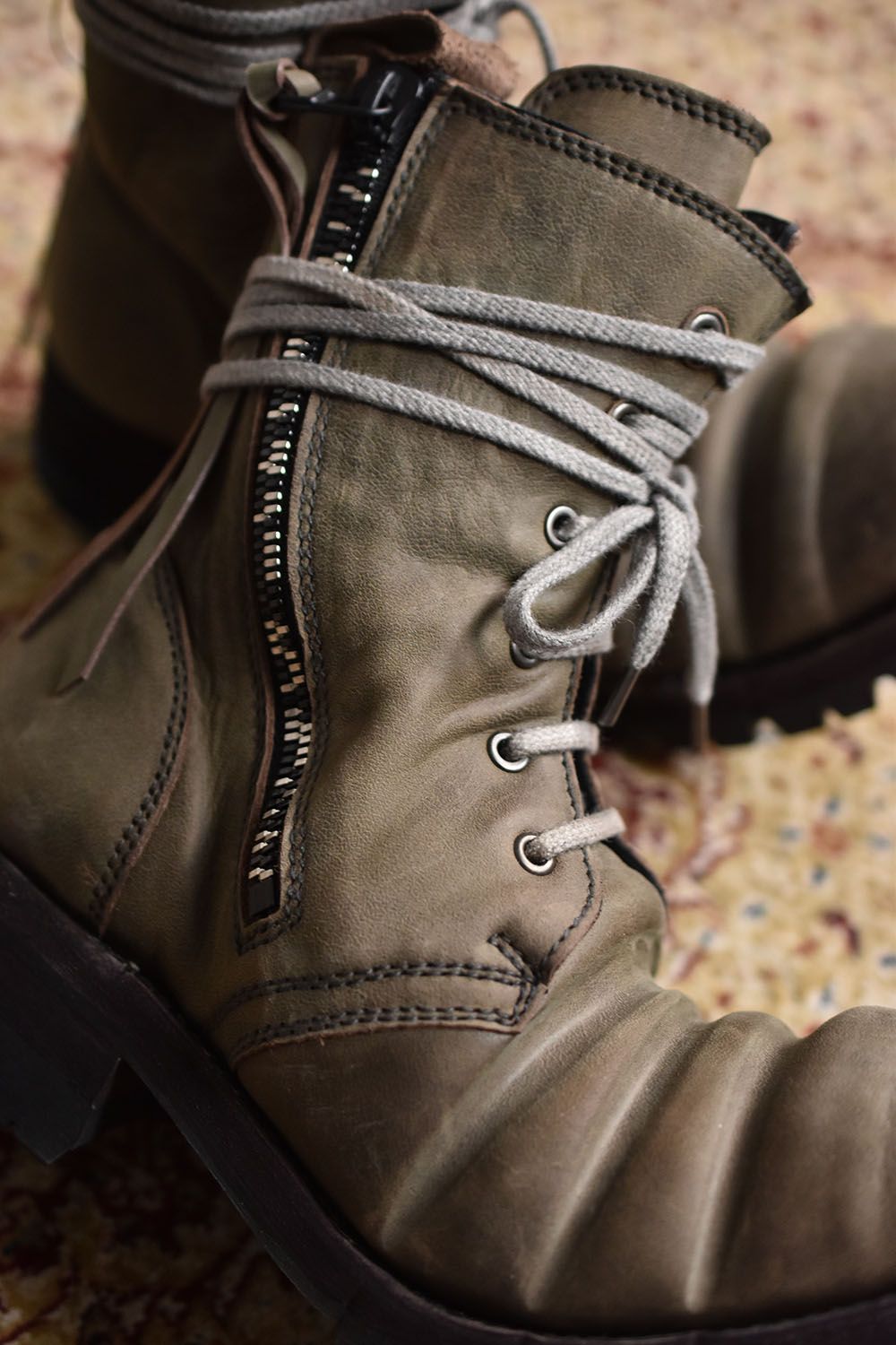D.HYGEN - Horse Leather Lace Up Combat Boots