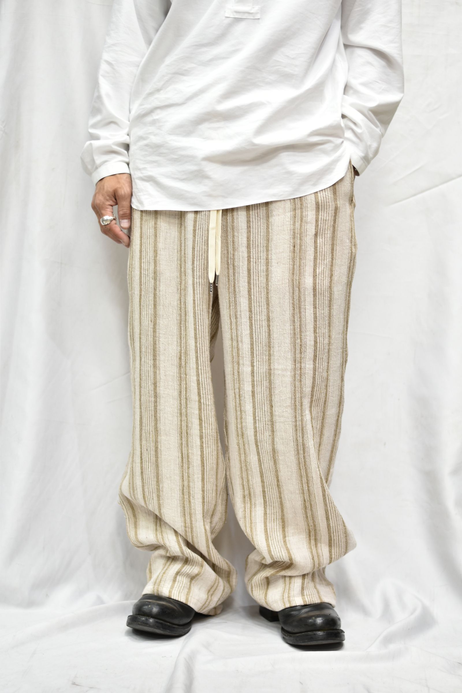 ISAMU KATAYAMA BACKLASH - リネンシルク ストライプ イージーパンツ