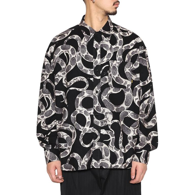 CALEE - PRINT NEL L/S SH ＜SNAKE PATTERN＞ (BLACK)｜蛇柄