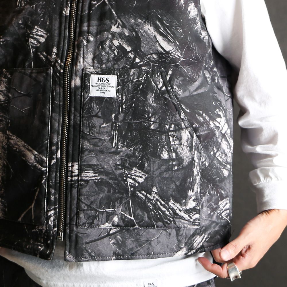 HideandSeek - Camo Zip Work Vest - BLK Camo / ワークベスト / HJ