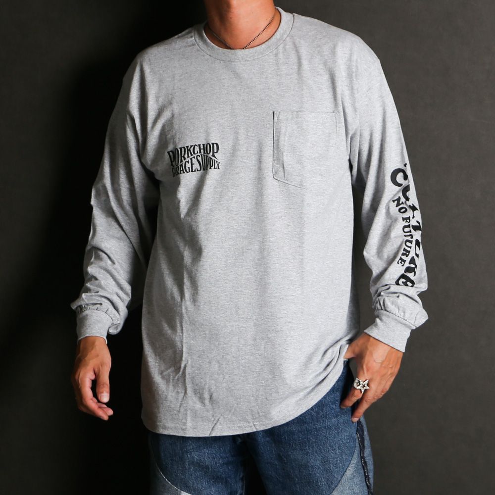 PORKCHOP - WAVE LOGO L/S TEE - GRAY / ロングスリーブTシャツ