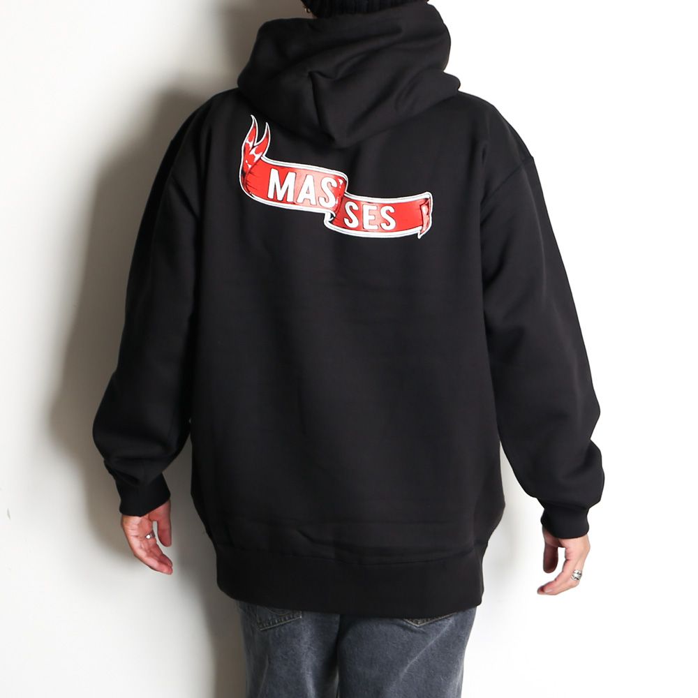 MASSES - × PORKCHOP / SWEAT HOODED FLING WHEEL P - Black / プル