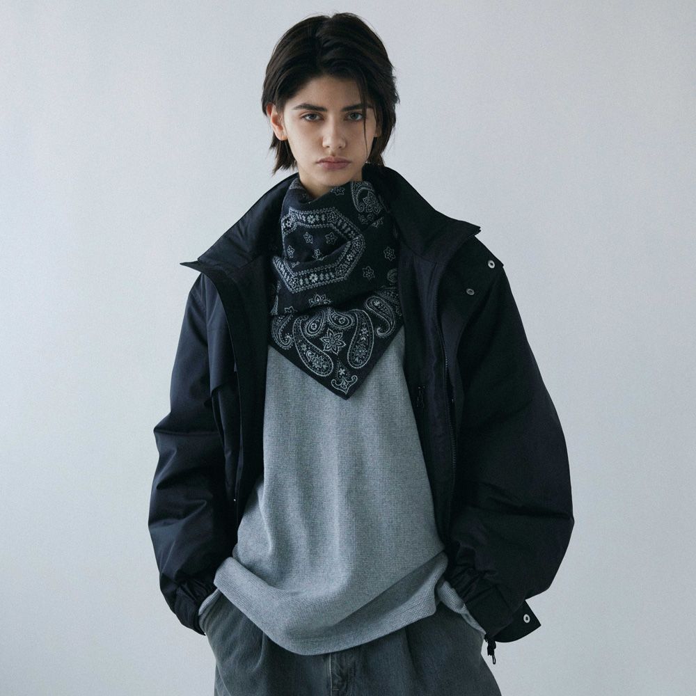 superNova. - Big scarf - Bandana jacquard - Black / スカーフ