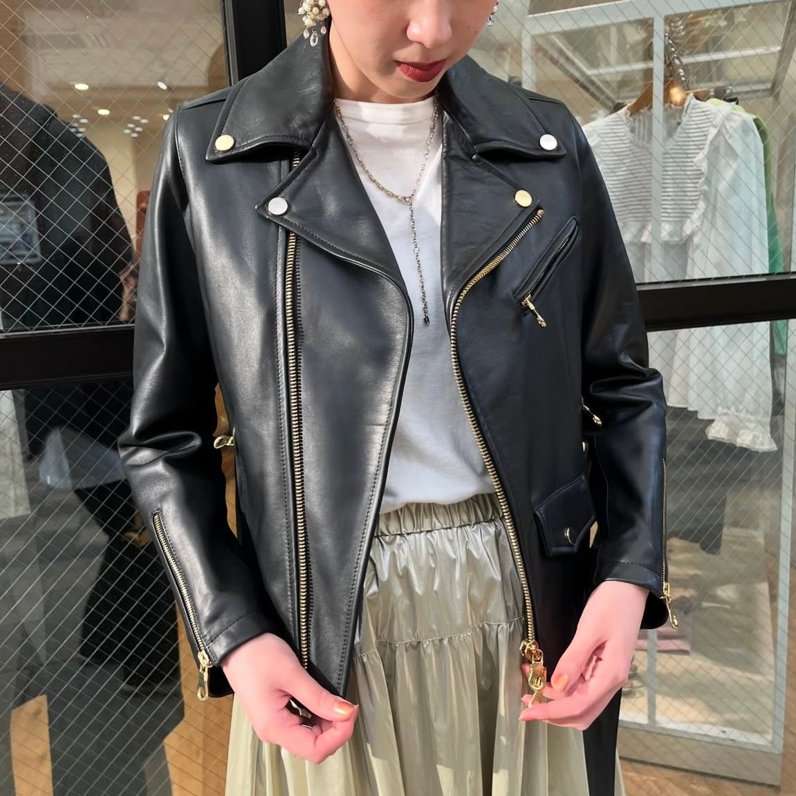 CINQUANTA - BELTED W RIDERS / ライダースジャケット / ブラック