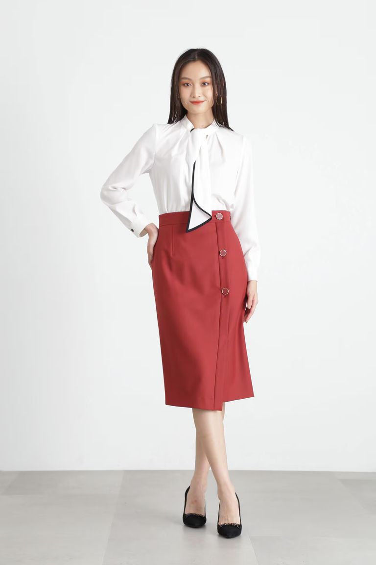 PINKY&DIANNE - ラップタイトスカート (レッド) / ポリエステル