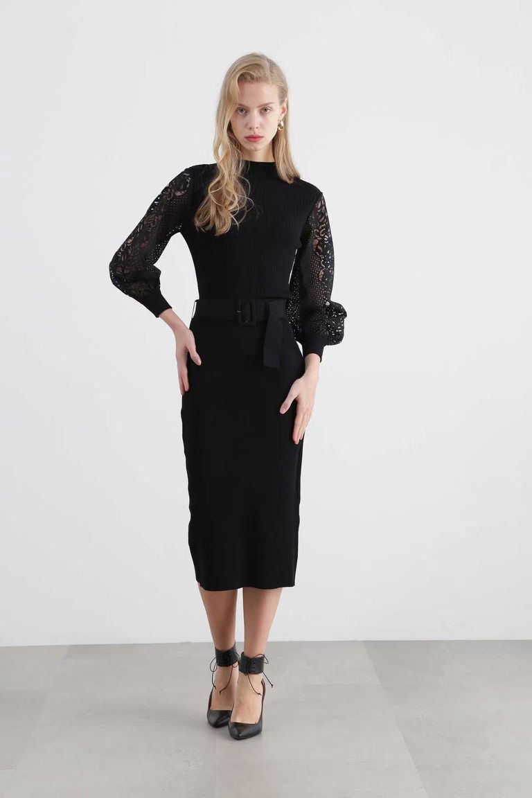 PINKY&DIANNE - レースコンビニットプルオーバー（ブラック）レーヨン