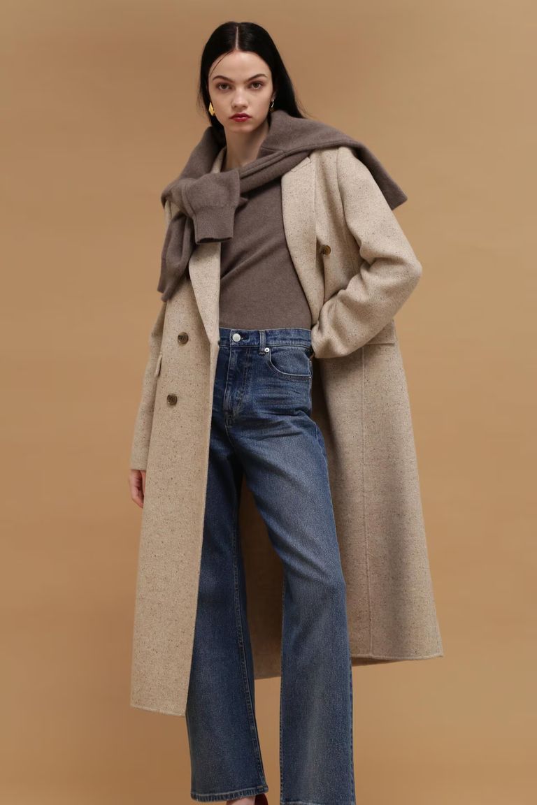 PINKY&DIANNE - ヘリンボンリバーコート (ベージュ) / ウール