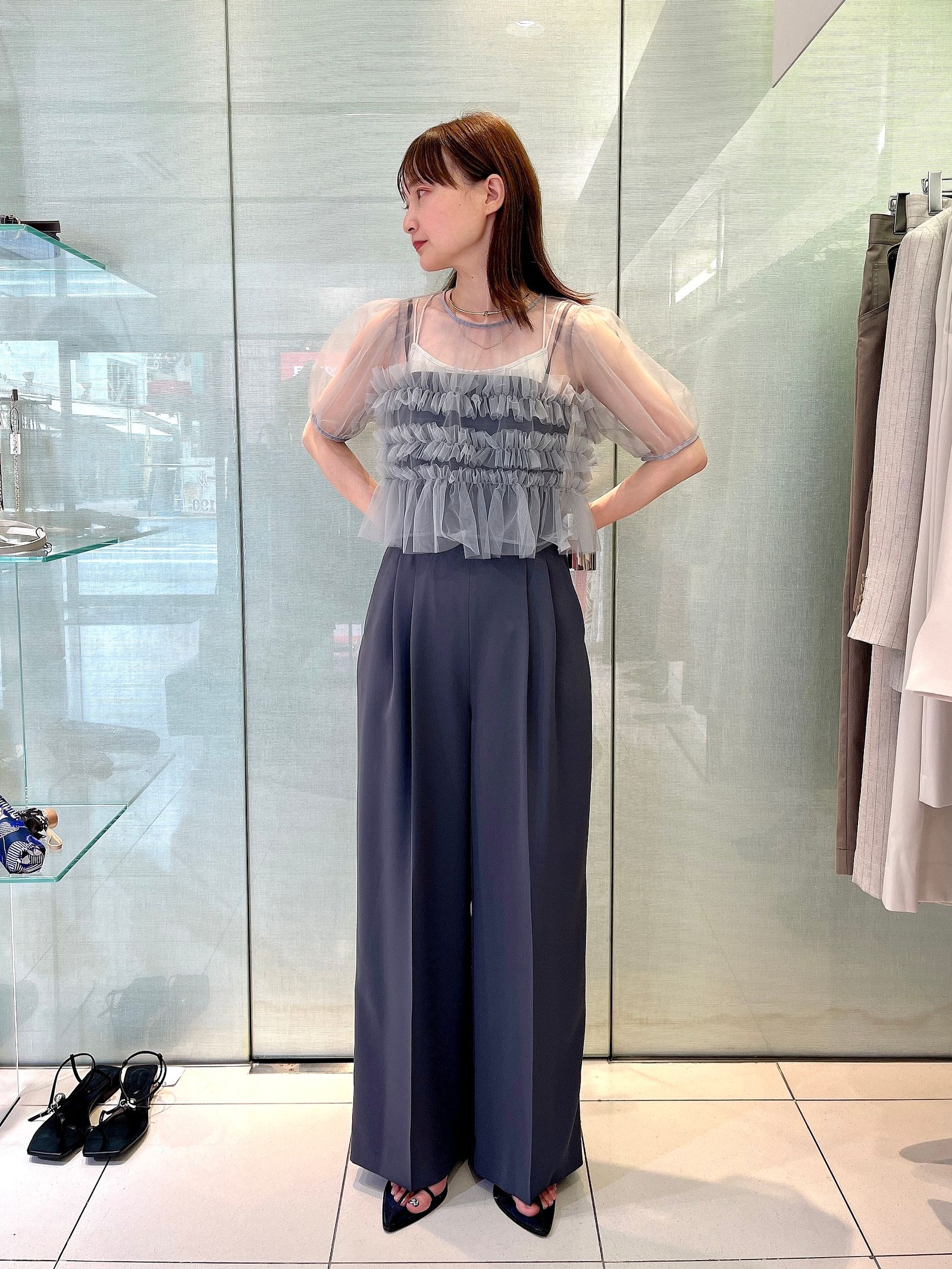 FRAY I.D - チュールブラウスセットコンビネゾン(チャコールグレー