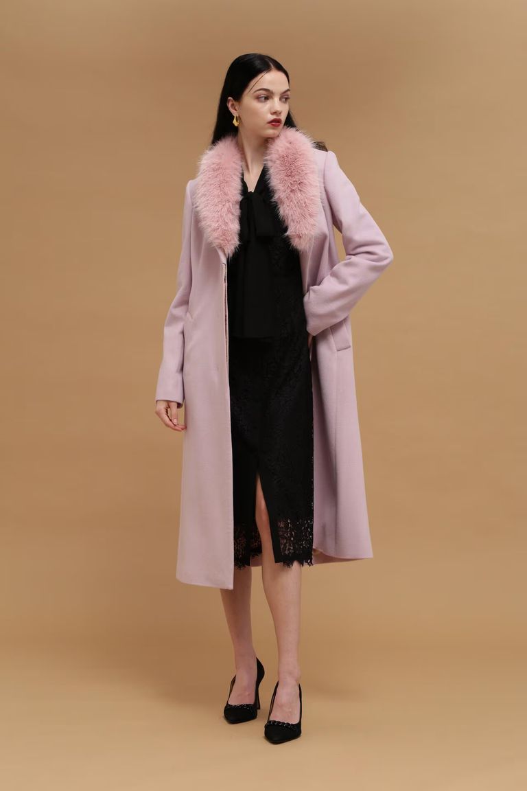 PINKY&DIANNE - カシミア混ベルテッドコート (ピンク) / 羊毛