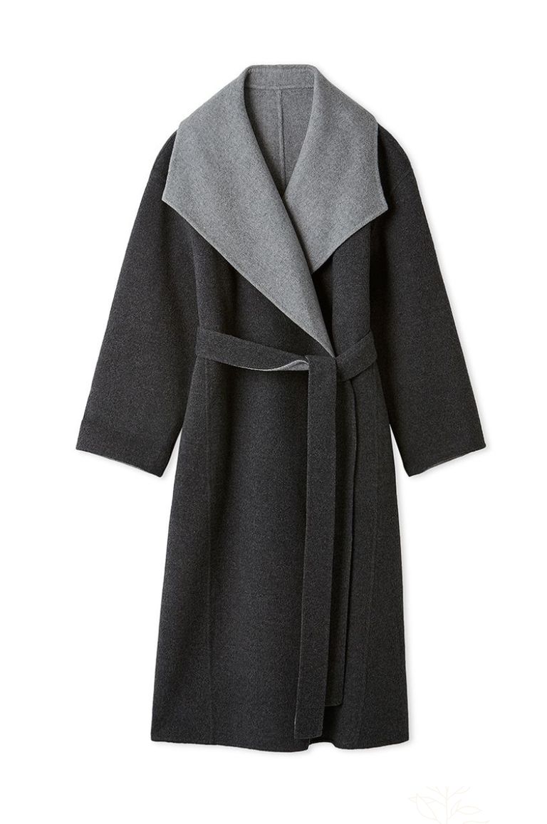 FRAY I.D - リバーロングコート (グレー) ウール / ショールカラー