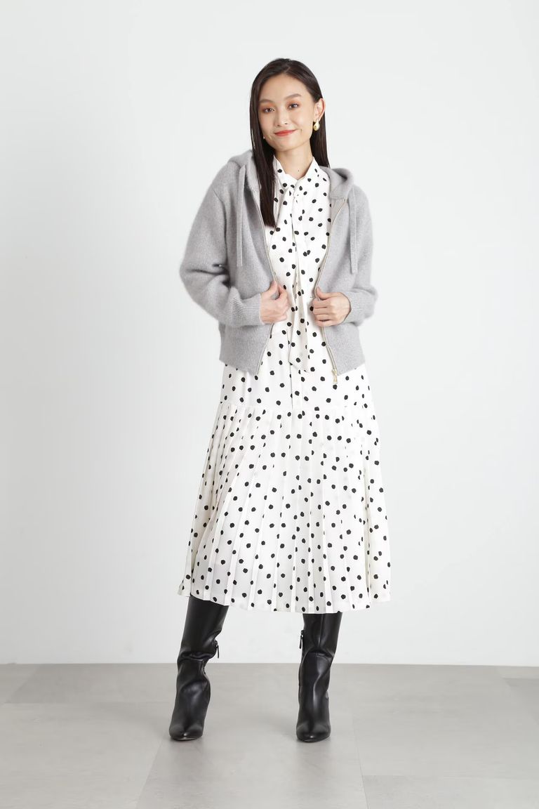 PINKY&DIANNE - ランダムドットプリーツワンピース (ホワイト