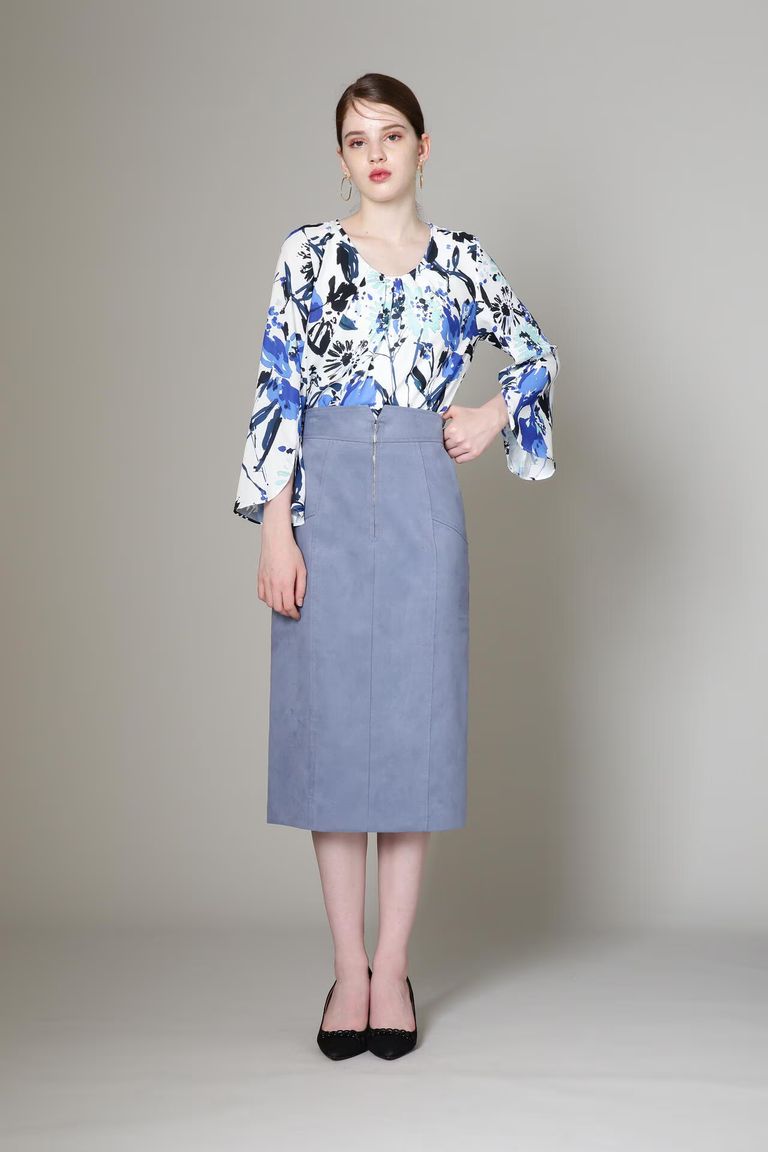 PINKY&DIANNE - スエードタイトスカート (ブルー) / ポリエステル 100