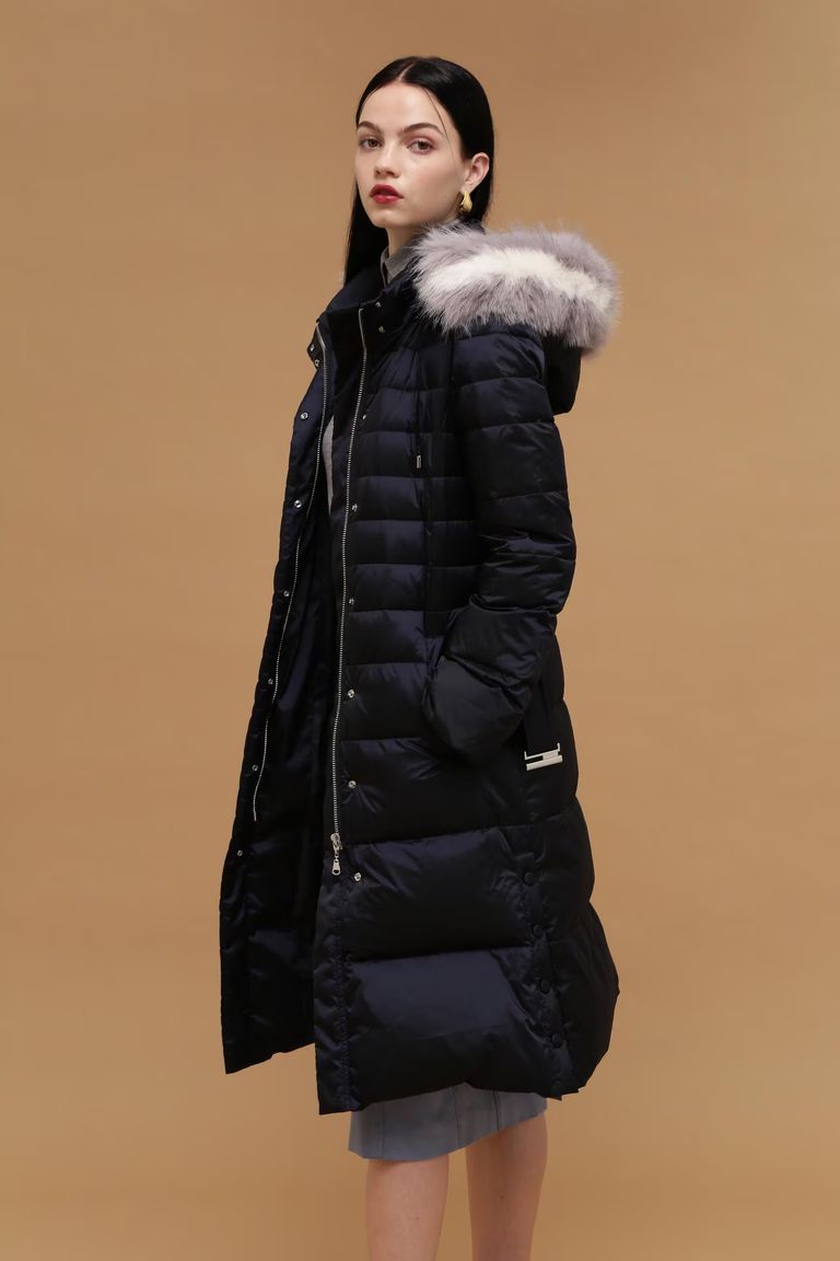 PINKY&DIANNE - タフタロングダウンコート (ネイビー) / フェザー