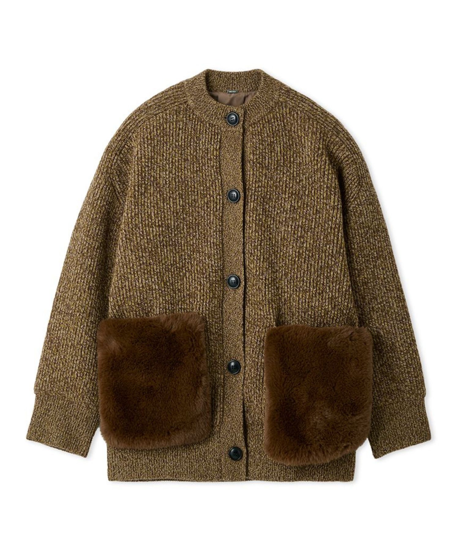 Mila Owen - 2WAYファーポケットMIXヤーンカーディガン ( IVR) 羊毛