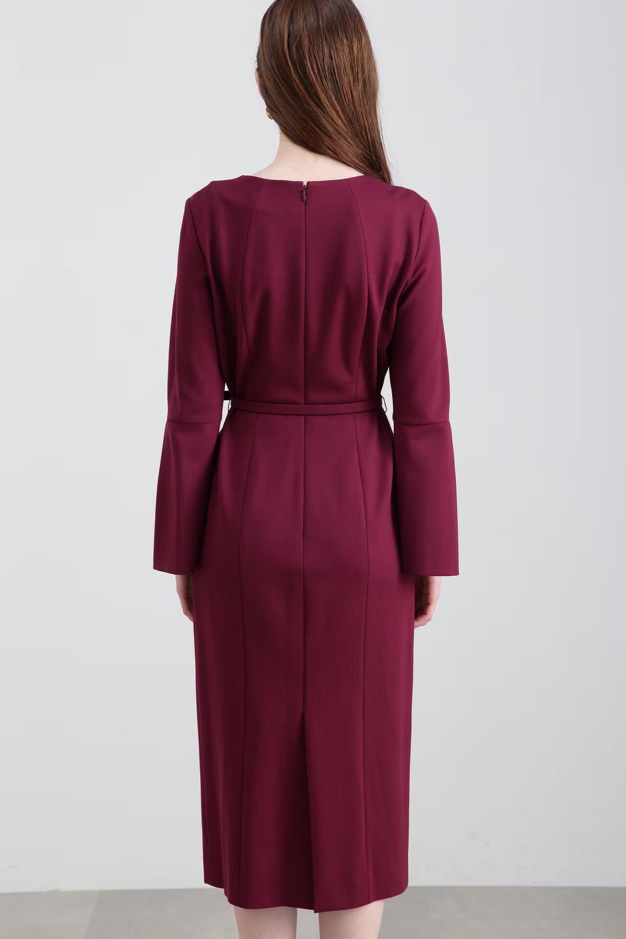 PINKY&DIANNE - ベルスリーブベルト付きワンピース (グレー