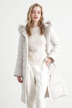 PINKY&DIANNE - タフタロングダウンコート (ホワイト) / フェザー