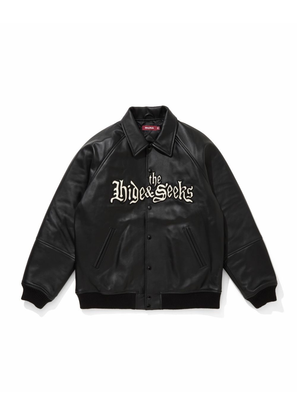 HIDE AND SEEK - Leather Varsity Jacket (BLACK/BLACK) / 西浦徹