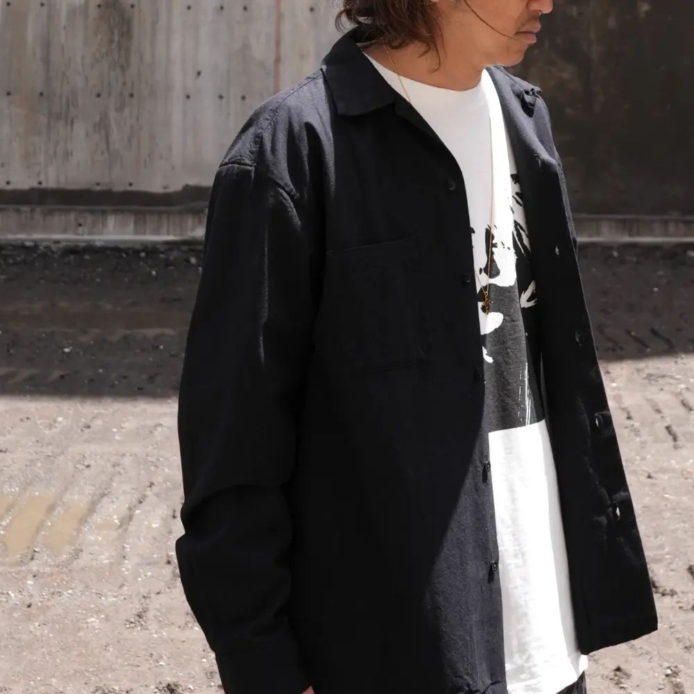 MINEDENIM - 【ラスト1点】Chambray Open Collar L/S SH (BLK