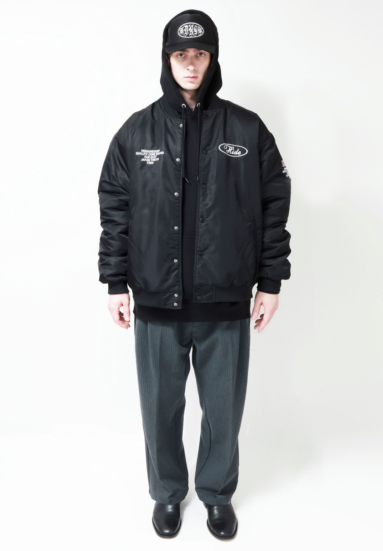 HIDE AND SEEK - Stadium Jacket (BLACK) / オリジナル ナイロン