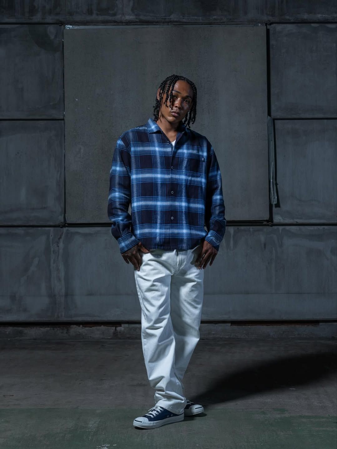 RATS - COTTON RAYON CHECK SHIRT (NAVY CHECK) / チェック コットン