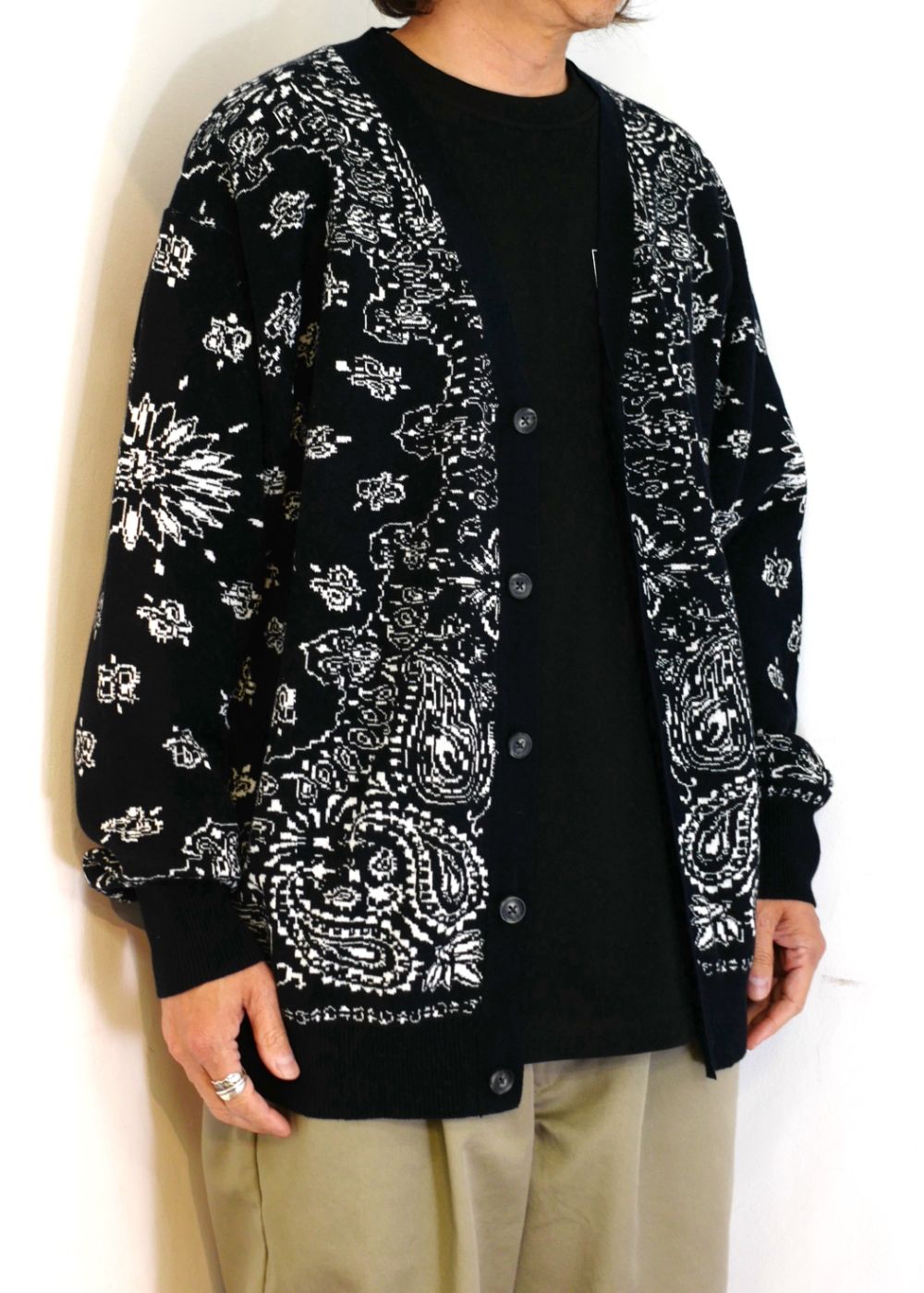 HIDE AND SEEK - BANDANA CARDIGAN (BLACK) / バンダナ カーディガン