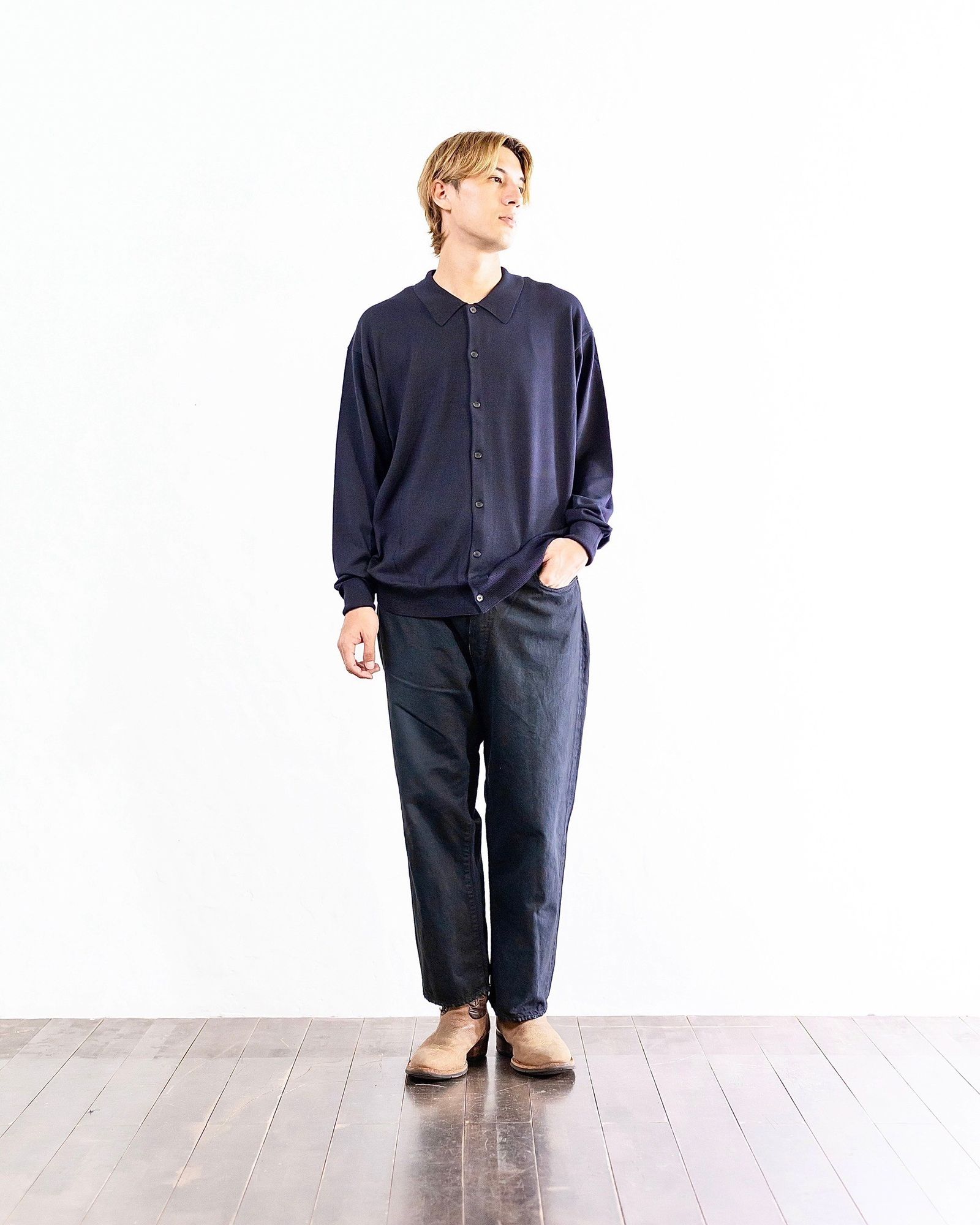 A.PRESSE Wool Knit Polo Collar Cardigan(NAVY) 8月10日(土)新作発売